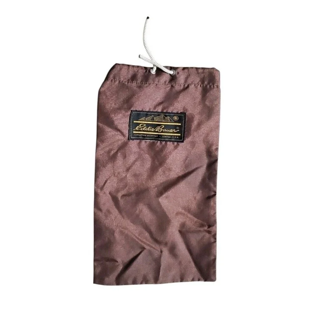Eddie Bauer Mini Bag Brown Nylon Stuff Sack Travel Drawstring Embroider Logo 7